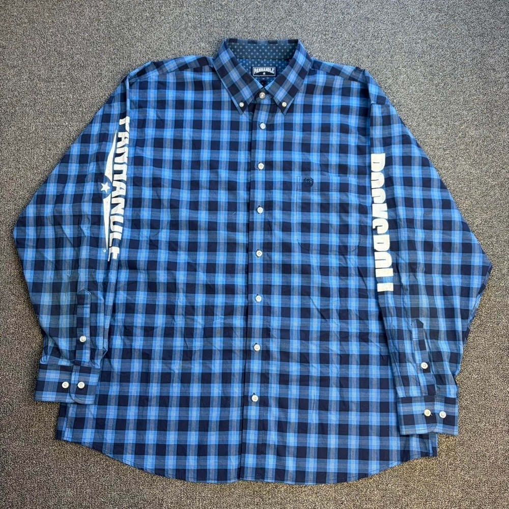 Panhandle Rock & Roll Blue Checkered Western Button Down Shirt Size XL